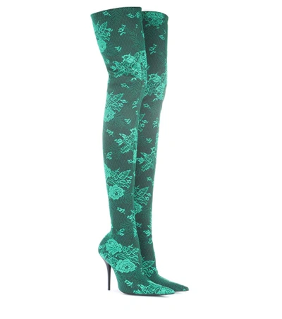 Balenciaga Floral Lace Over-the-knee Boot, Vert In Green