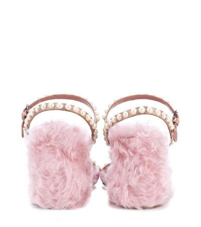 Shop Miu Miu Faux Fur-trimmed Satin Sandals In Pink