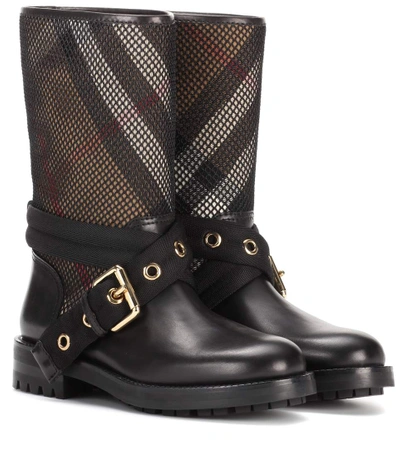 Shop Burberry Knightslane Leather-trimmed Boots In Llack