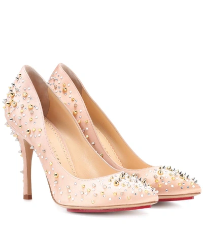 Charlotte Olympia Bacall Embellished Satin Pumps In Llush