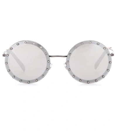Valentino 52mm Crystal-trim Mirrored Round Sunglasses In Silver