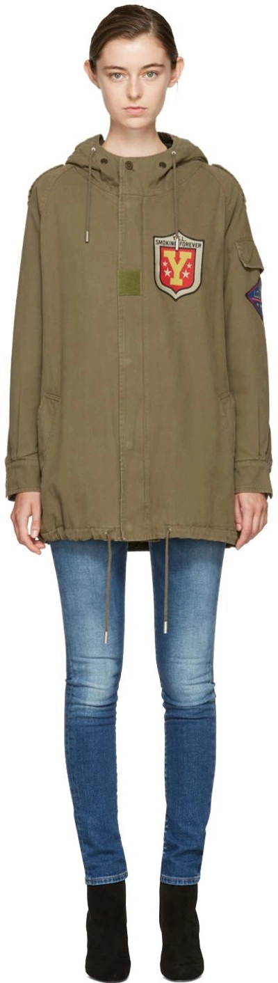 Shop Saint Laurent Khaki Military Patch Parka