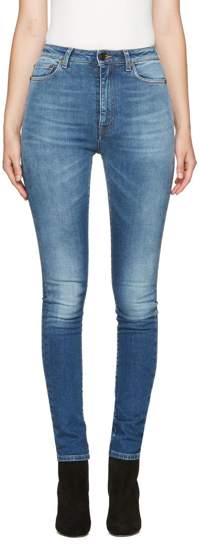 Shop Saint Laurent Blue High-waist Skinny Jeans In 4963 Deep Dark Blue