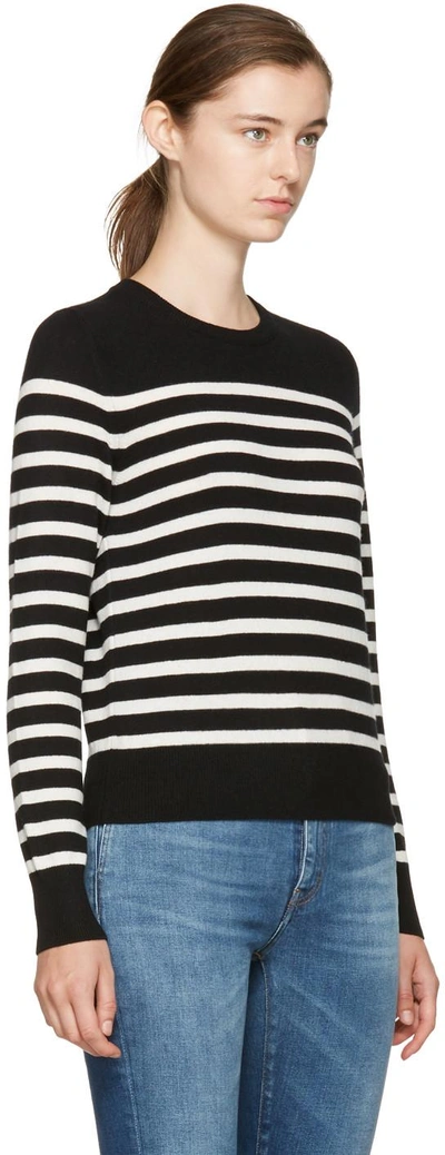 Shop Saint Laurent Black And Ivory Cashmere Mariniere Sweater In 9787 Black/natural