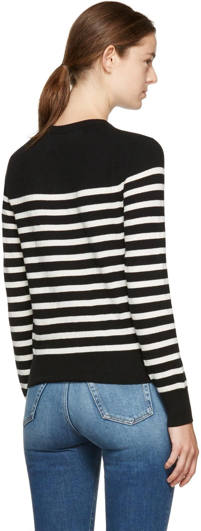 Shop Saint Laurent Black And Ivory Cashmere Mariniere Sweater In 9787 Black/natural