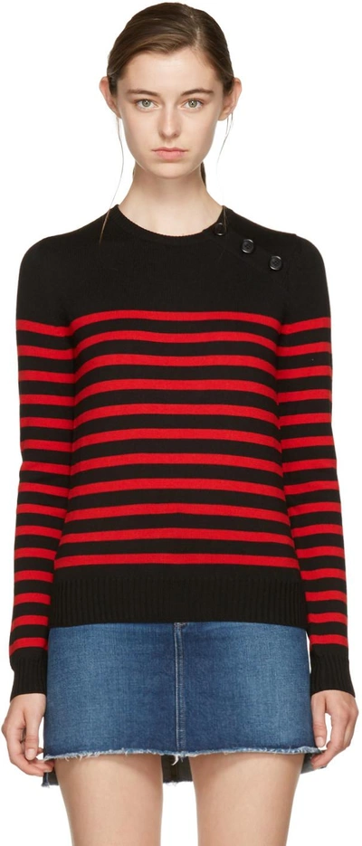Shop Saint Laurent Black & Red Striped Marinière Jumper
