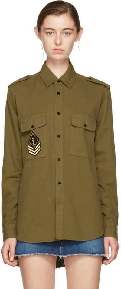Shop Saint Laurent Khaki Oversized Military Patch Shirt