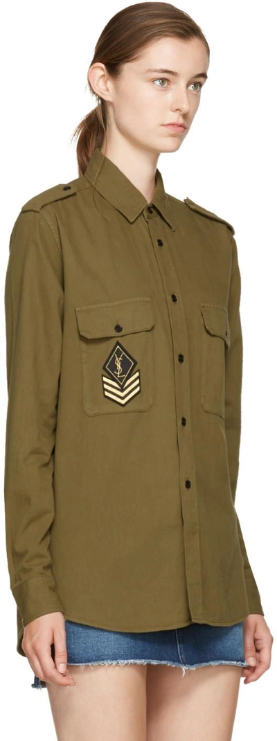 Shop Saint Laurent Khaki Oversized Military Patch Shirt