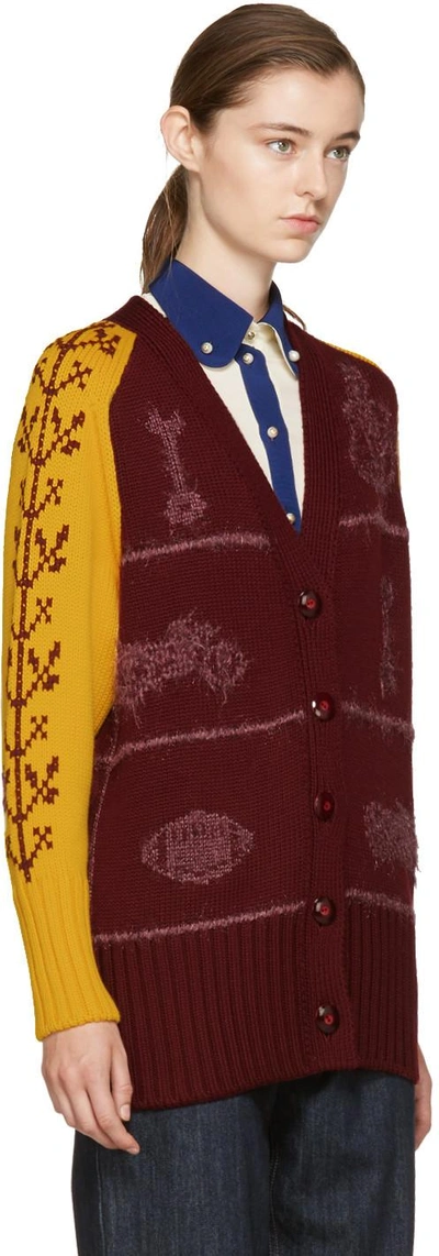 Shop Miu Miu Red And Yellow Oversized Wool Cardigan In F0007 Bordeaux