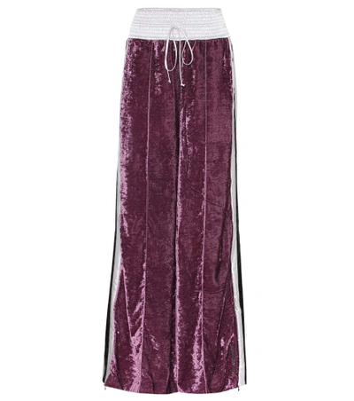 Off-white Satin-trimmed Crushed-velvet Track Pants In Purple