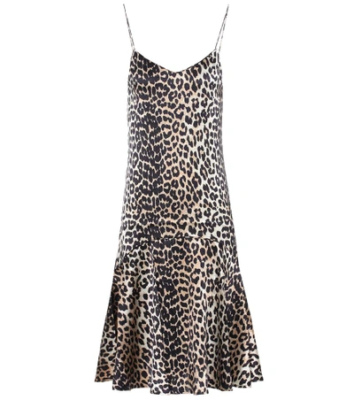 Shop Ganni Dufort Leopard-printed Silk Slip Dress