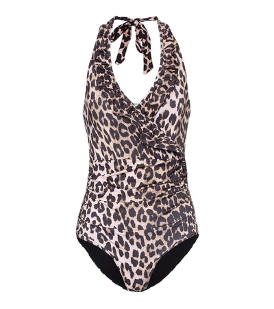 Ganni Belrose One-piece Swimsuit In Leopard