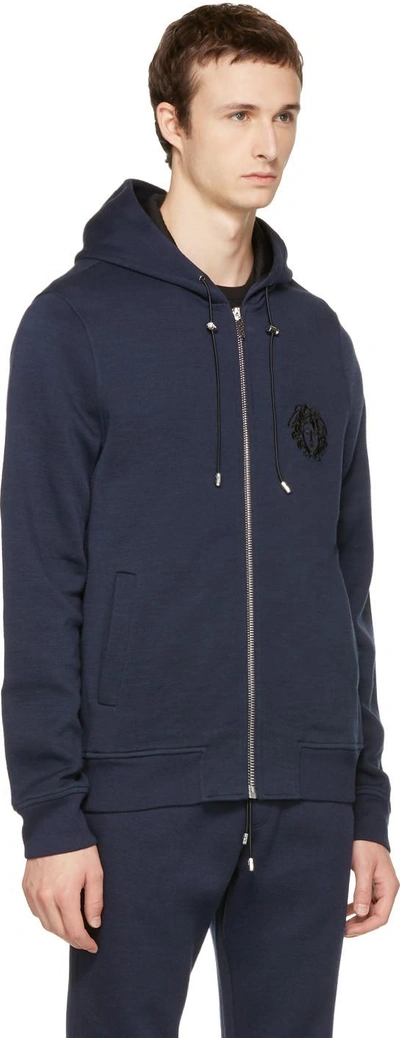 Shop Versace Navy Medusa Zip Hoodie