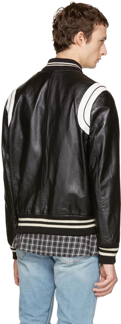 Shop Saint Laurent Black & White Leather Teddy Bomber Jacket