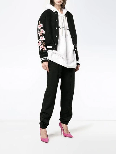 Shop Off-white Floral Embroidered Varsity Jacket