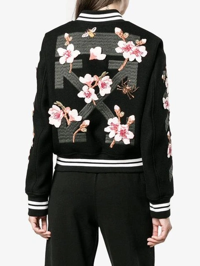 Shop Off-white Floral Embroidered Varsity Jacket
