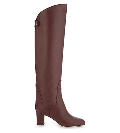 Shop Jimmy Choo Minerva 65 Leather Knee-high Boots In Vino