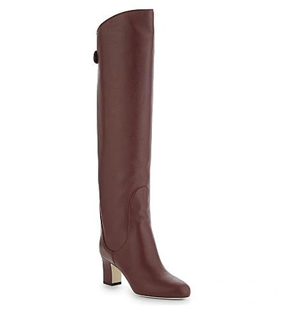Shop Jimmy Choo Minerva 65 Leather Knee-high Boots In Vino