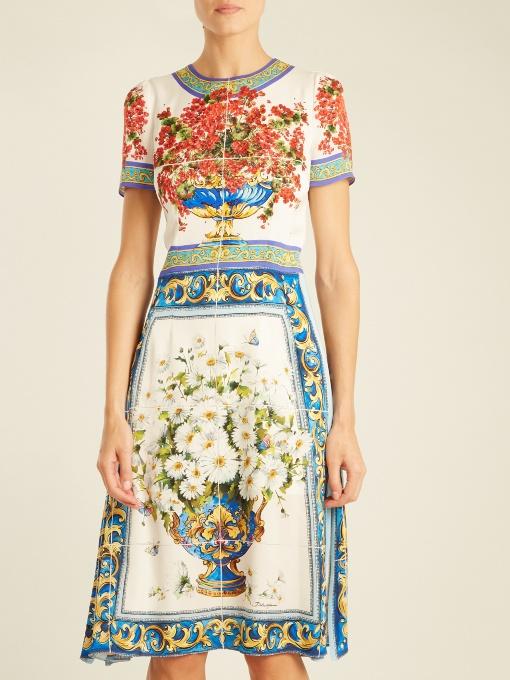 Dolce & Gabbana Short-sleeve Maiolica Vase-print Dress, Multi Pattern ...
