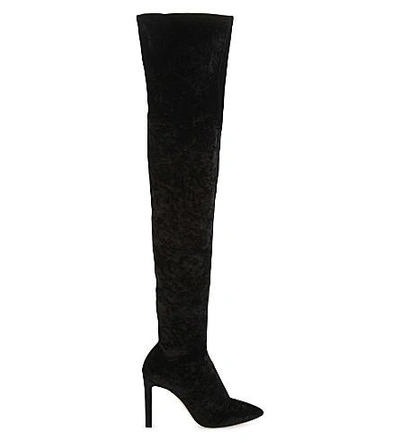 Shop Jimmy Choo Lorraine 100 Velvet Over-the-knee Boots In Black