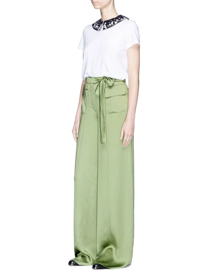 Shop Valentino Belted Wide Leg Silk Satin Pants