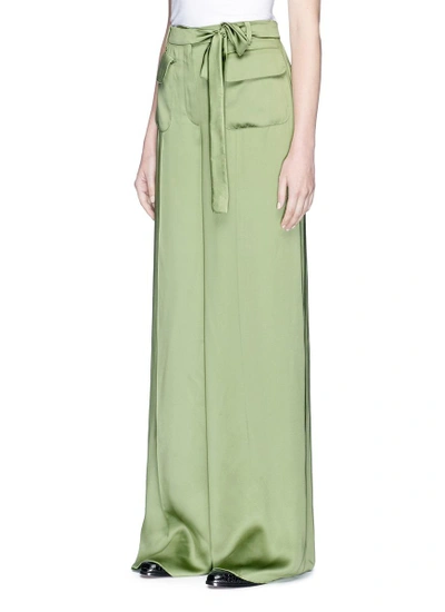 Shop Valentino Belted Wide Leg Silk Satin Pants