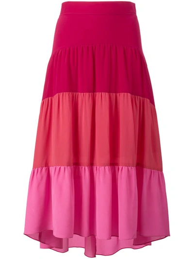 Peter Pilotto Woman Gathered Color-block Silk Crepe De Chine Midi Skirt Bright Pink