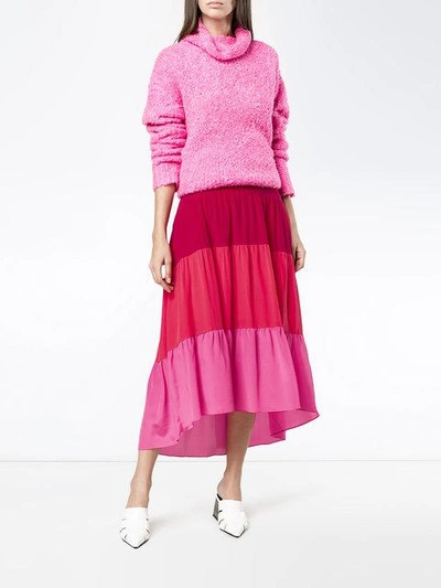 Shop Peter Pilotto Tiered Asymmetrical Skirt In Pink