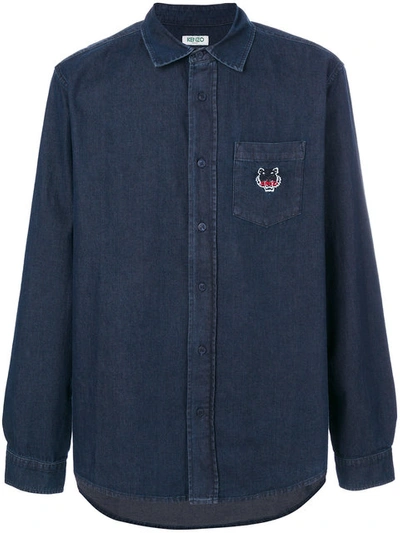 Kenzo Tiger-motif Casual-fit Denim Shirt In Navy Blue