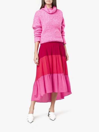 Shop Peter Pilotto Tiered Asymmetrical Skirt In Pink/purple