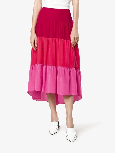 Shop Peter Pilotto Tiered Asymmetrical Skirt In Pink/purple