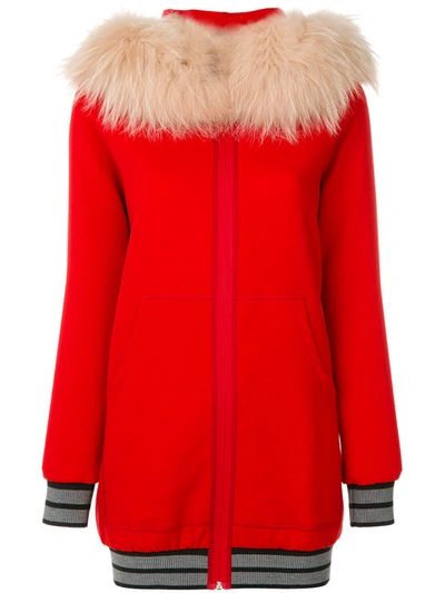 Mr & Mrs Italy Fur Trim Zipped Hoodie In Red