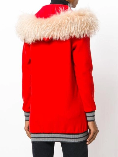 Shop Mr & Mrs Italy Fur Trim Zipped Hoodie In Red