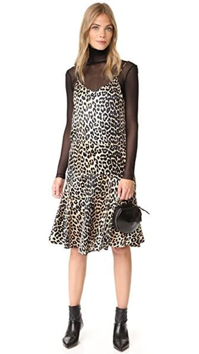 Shop Ganni Dufort Silk Dress In Leopard