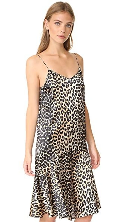 Shop Ganni Dufort Silk Dress In Leopard