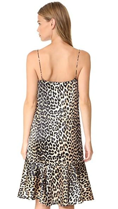 Shop Ganni Dufort Silk Dress In Leopard