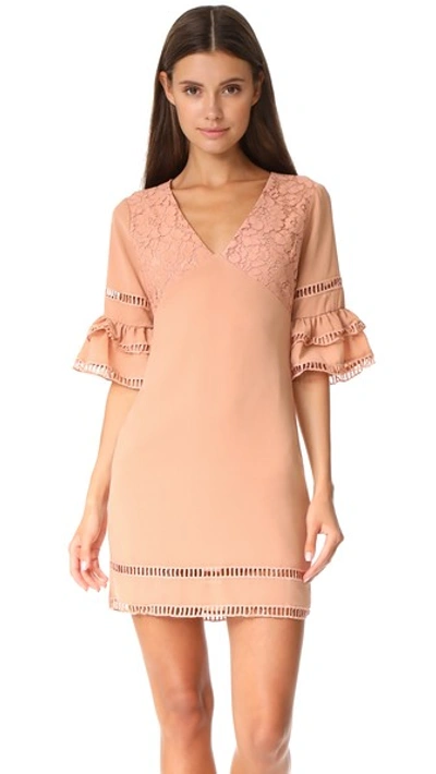 Endless Rose Ruffled Sleeve Dress With Trim Detail In Nude Peach