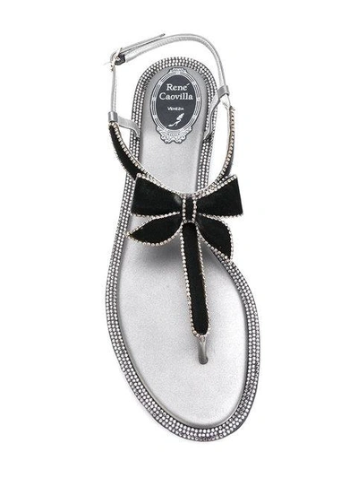 René Caovilla Bow Embellished Flat Sandals In Dark Grey | ModeSens