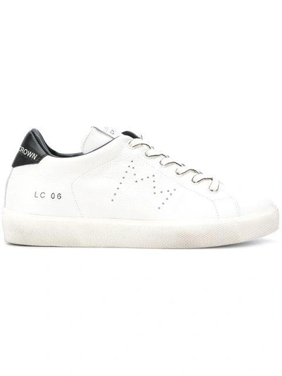 Shop Leather Crown Contrast Heel Counter Sneakers In White