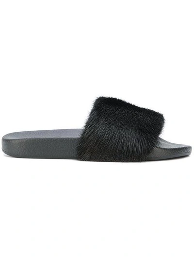 Shop Dolce & Gabbana Fur Sliders In Black