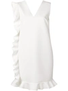 Msgm Ruffled V-neck Dress In White