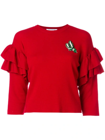 Vivetta Ruffle Cropped Sleeve Sweater In Red