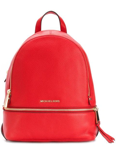 Michael Kors Women's Leather Rucksack Backpack Travel Rhea Medium Zip In Red  | ModeSens