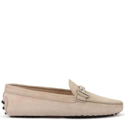 Shop Tod's Gommino Driving Shoes In Suede In Beige