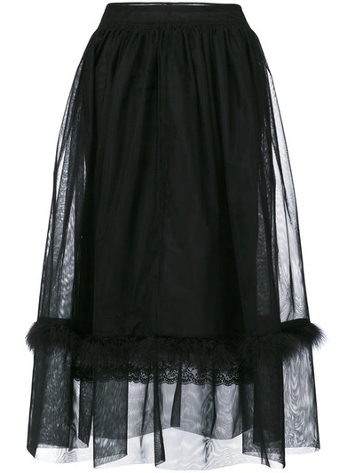 Simone Rocha Marabou Trim Smock Waist Tulle Skirt In Black