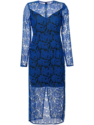 Diane Von Furstenberg Geometric-embroidered Tulle Dress In Blue