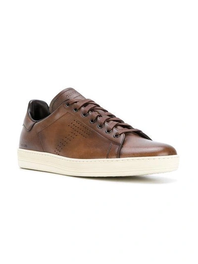Shop Tom Ford Leather Lace-up Sneakers In Brown