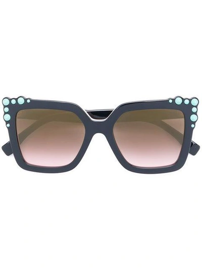 Shop Fendi Embellished Square Sunglasses In Black