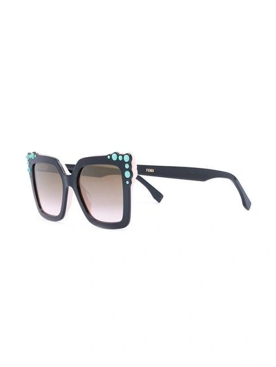 Shop Fendi Embellished Square Sunglasses In Black
