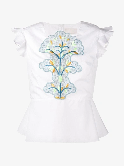 Shop Peter Pilotto Sleeveless Embroidered Peplum Top In White